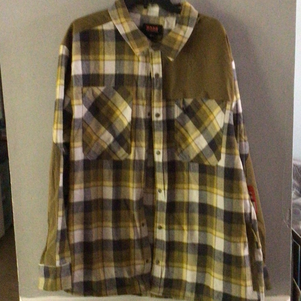 Bass Outdoor Men's Plaid Flannel Shirt Jacket - Olive & Yellow